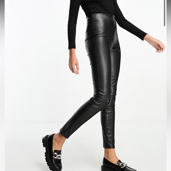 Asos Design Black Leather Cigarette Trousers ASOS Pants Jumpsuits Asos Design Tall Stretch Faux Leather
